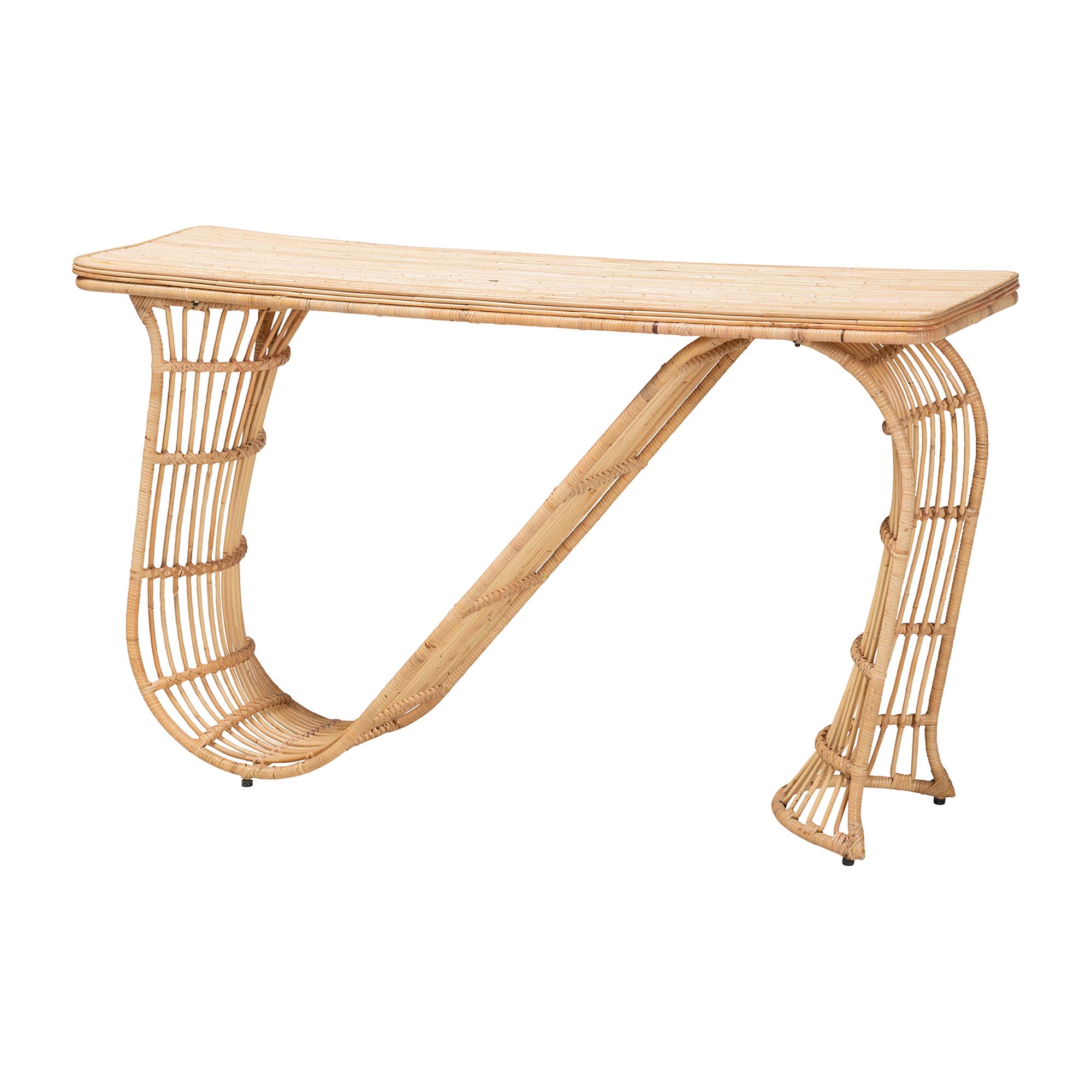 bali & pari Araceli Rattan S-Curve Console Table - Handwoven Wicker Sculptural Accent Table for Living Room or Entryway