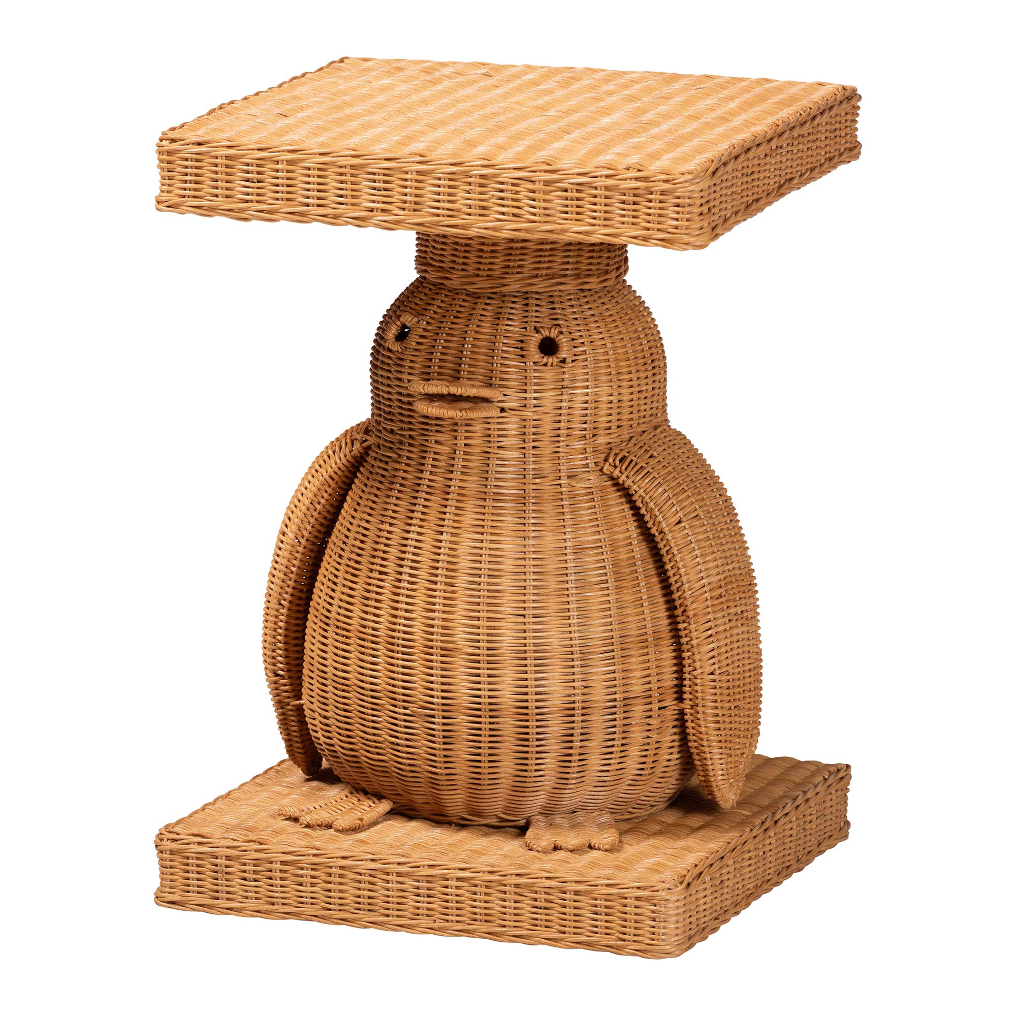 bali & pari Pembroke Penguin End Table - Handwoven Rattan Sculptural Accent Side Table with Platform Base