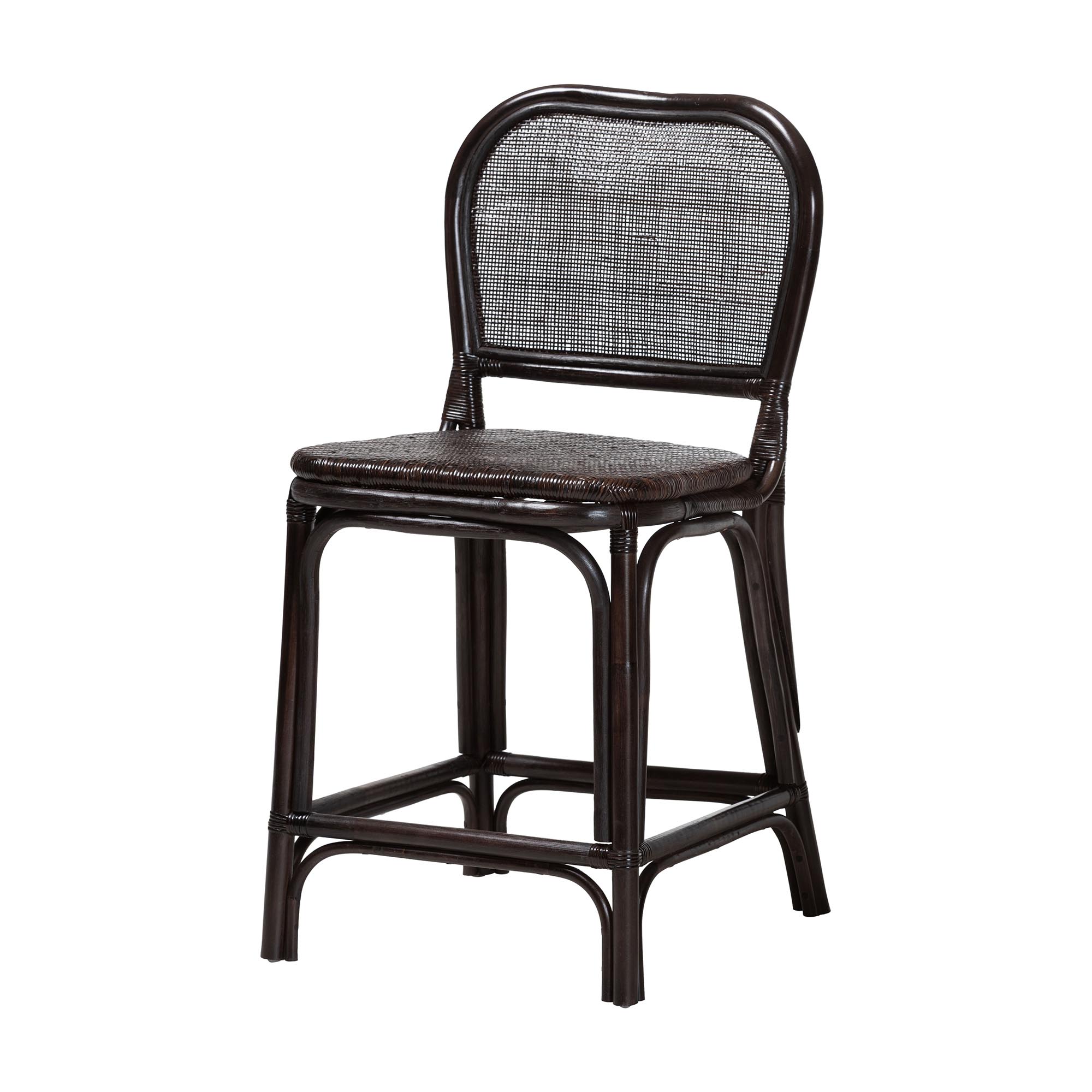 bali & pari Irene Natural Rattan Counter Stool - Handwoven Wicker Accent Stool with Lattice Backrest for Kitchen Island Seating