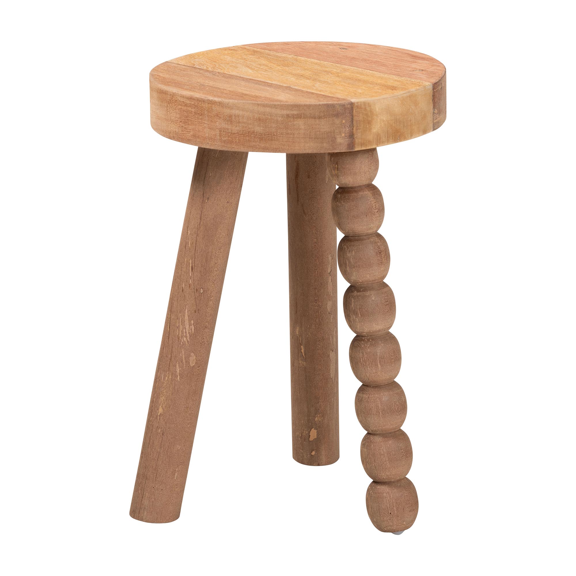 bali & pari Sihu Acacia Wood Multipurpose Accent Stool - Sculptural End Table with Bobbin Tripod Base for Living Room, Bedroom or Dining Room