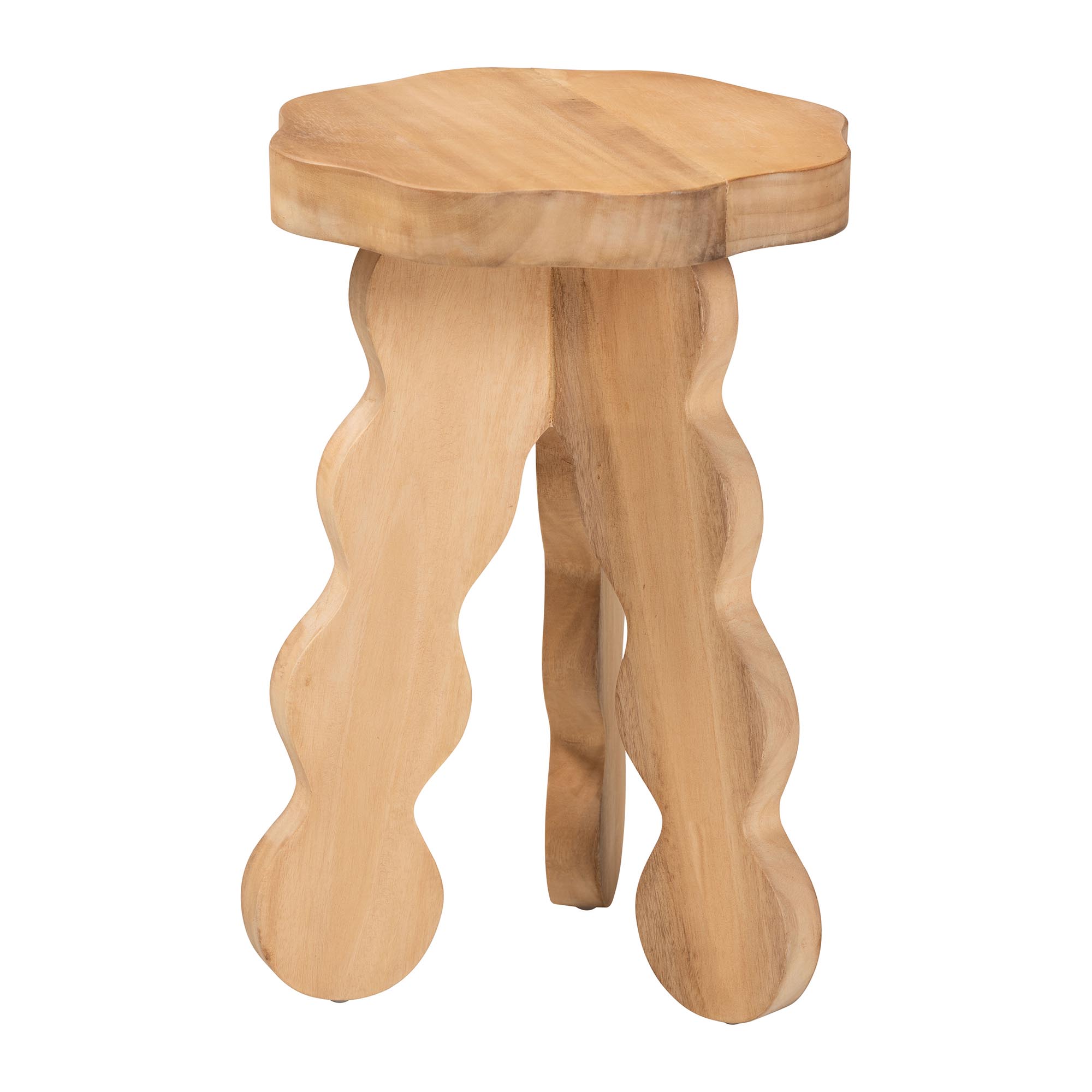 bali & pari Sino Acacia Wood Multipurpose Accent Stool - Sculptural End Table with Wavy Tripod Base for Living Room, Bedroom or Dining Room