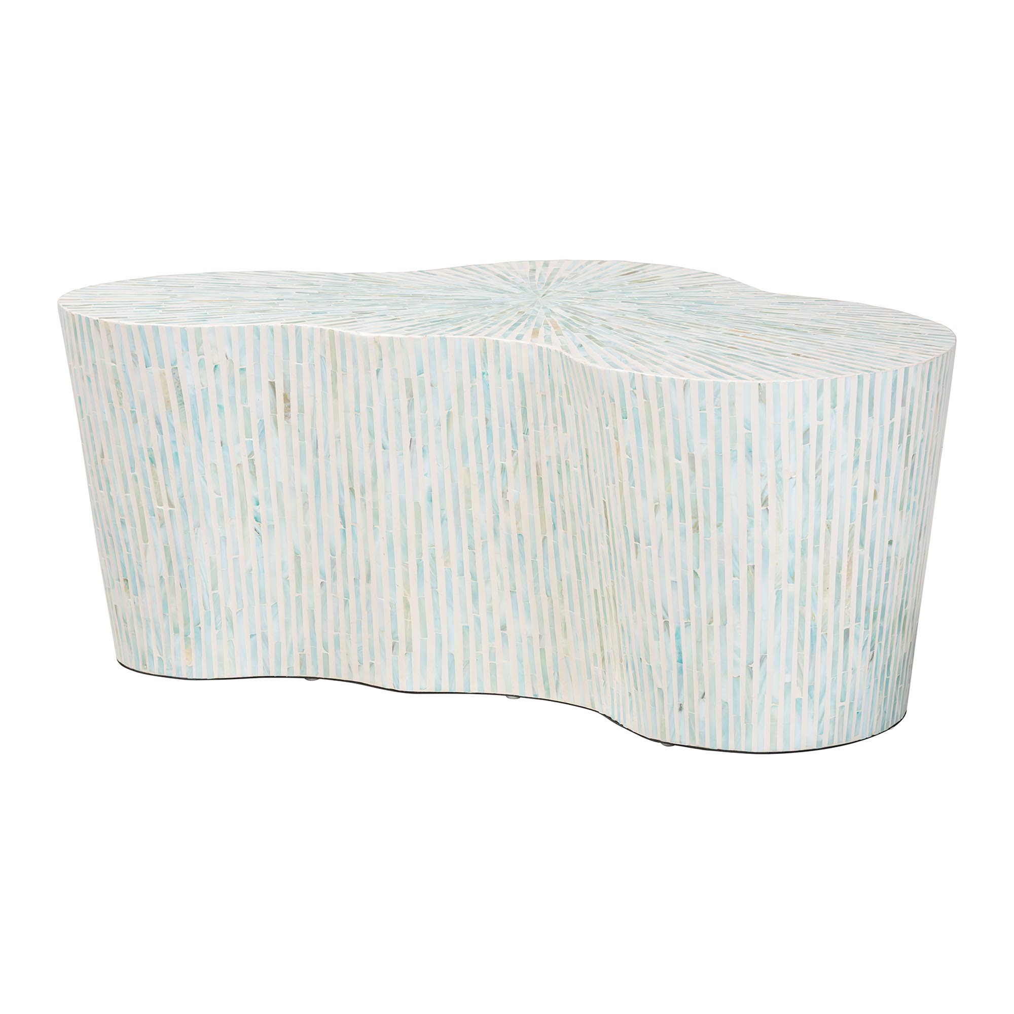 bali & pari Fiorella Capiz Shell Coffee Table - Mother of Pearl Irregular Shape Accent Table with Textured Inlay Surface for Living Room or Lounge Space