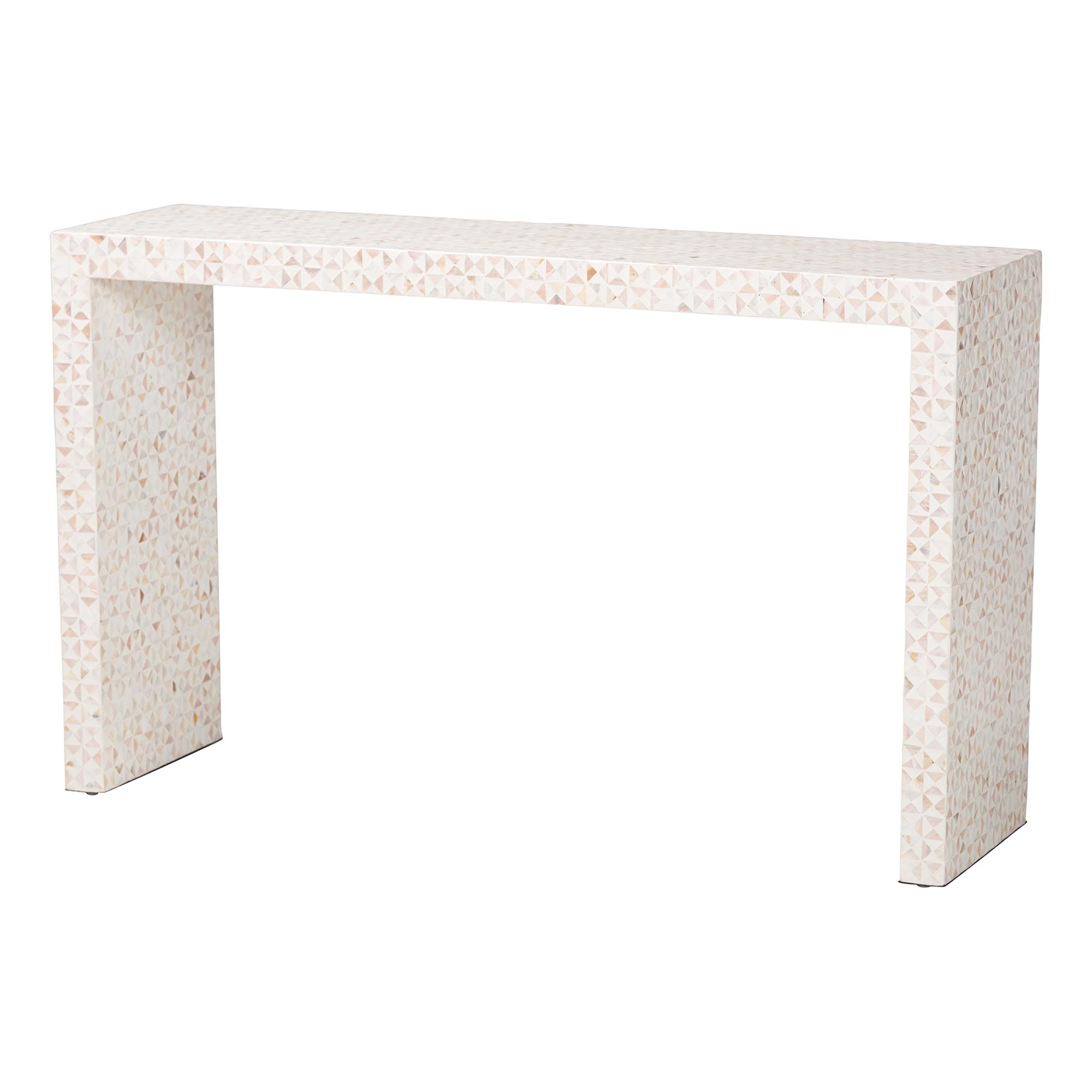 bali & pari Magara Capiz Shell Console Table - Mother of Pearl Waterfall Accent Table with Textured Inlay Surface for Living Room, Hallway or Entryway