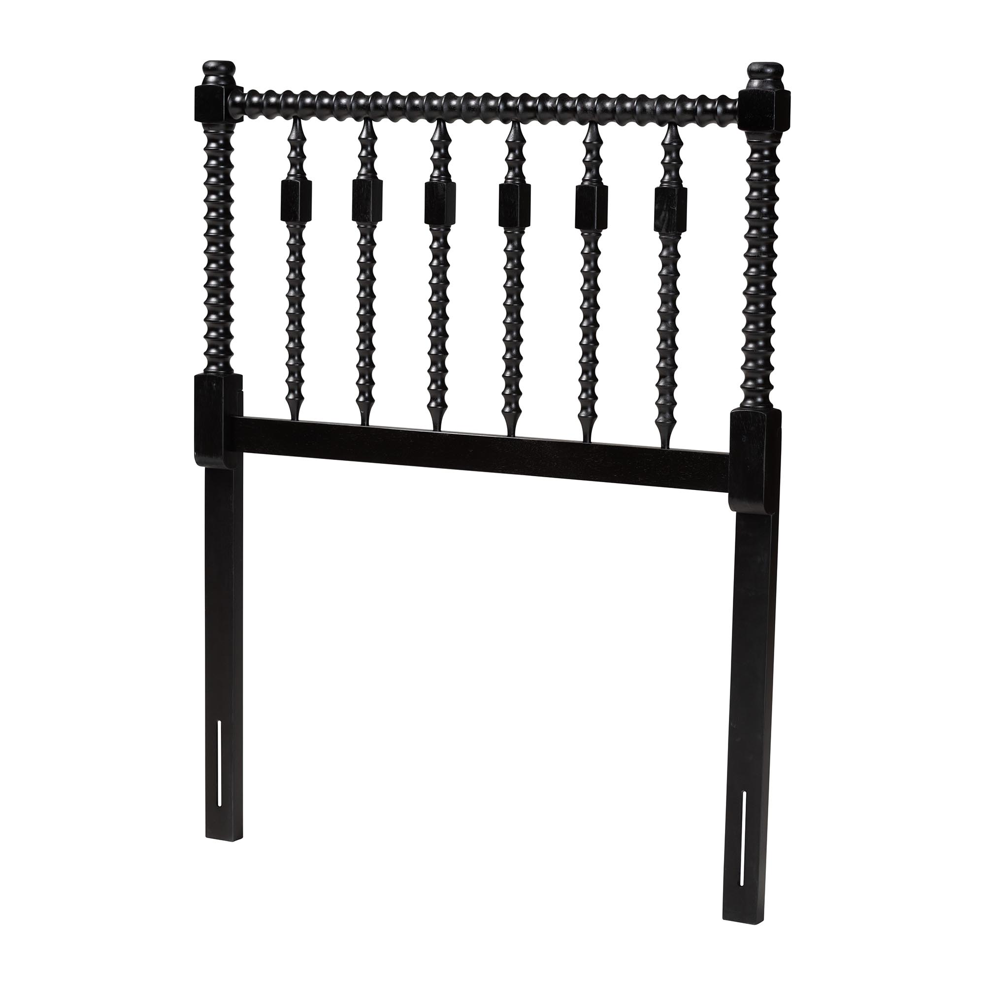 Baxton Studio Juliette Turned Spindle Headboard - Crafted Wood Panel with Decorative Spoke Design for Cottage Farmhouse Bedroom, Twin, Black
