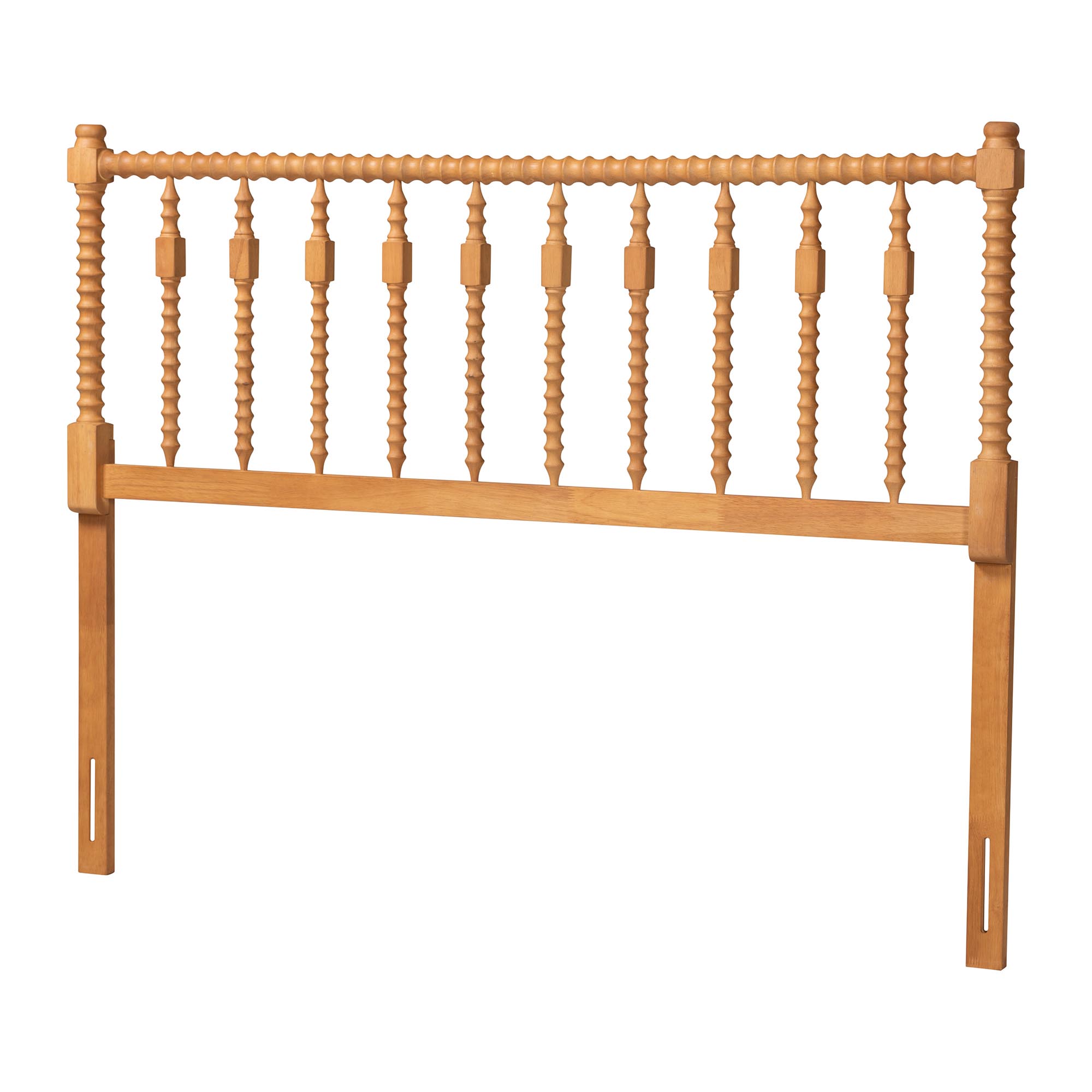 Baxton Studio Juliette Turned Spindle Headboard - Crafted Wood Panel with Decorative Spoke Design for Cottage Farmhouse Bedroom, Full, Oak Brown