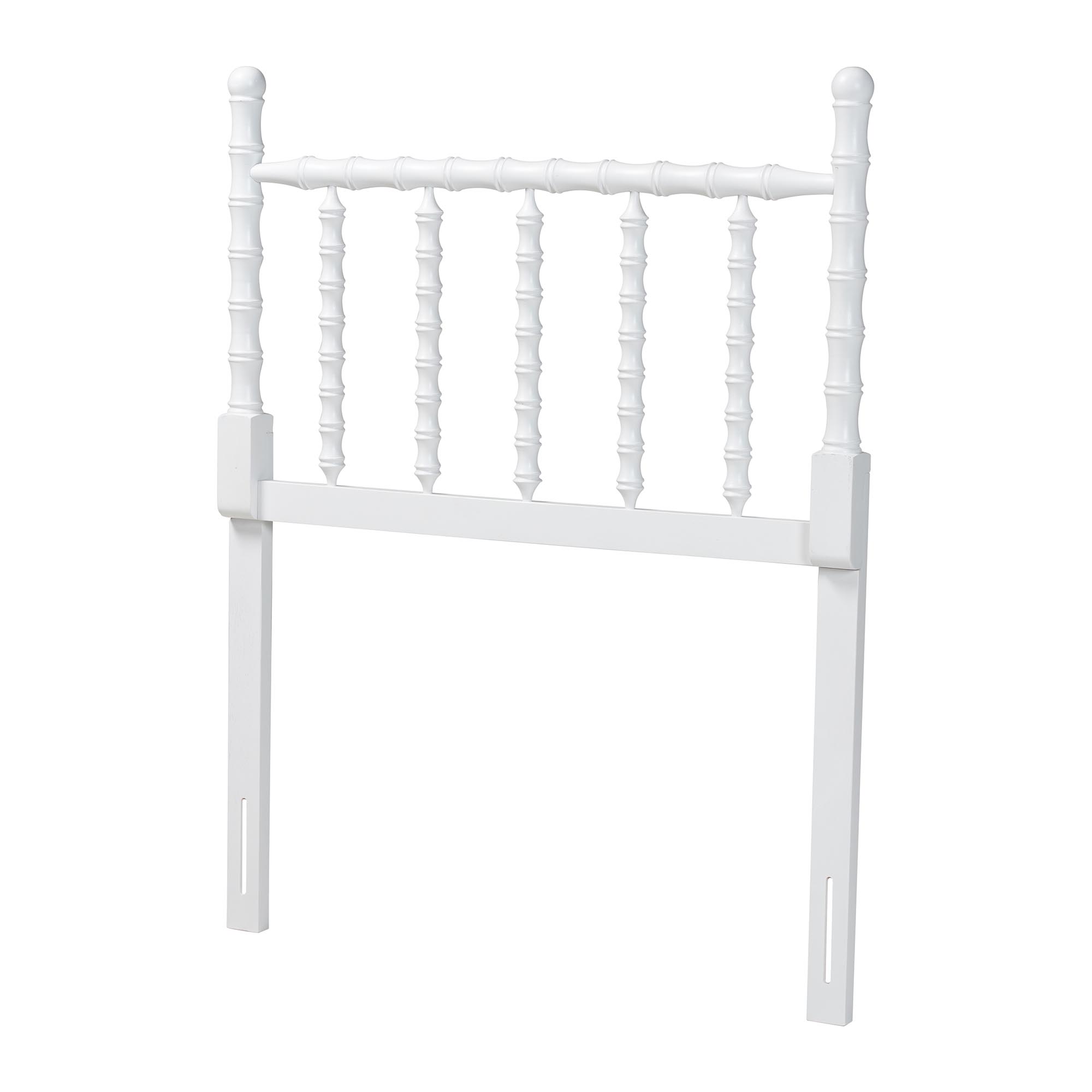 Baxton Studio Edaline Bamboo Motif Headboard - Crafted Wood Panel with Decorative Turned Spindle Design for Boho Costal Bedroom, Twin, White