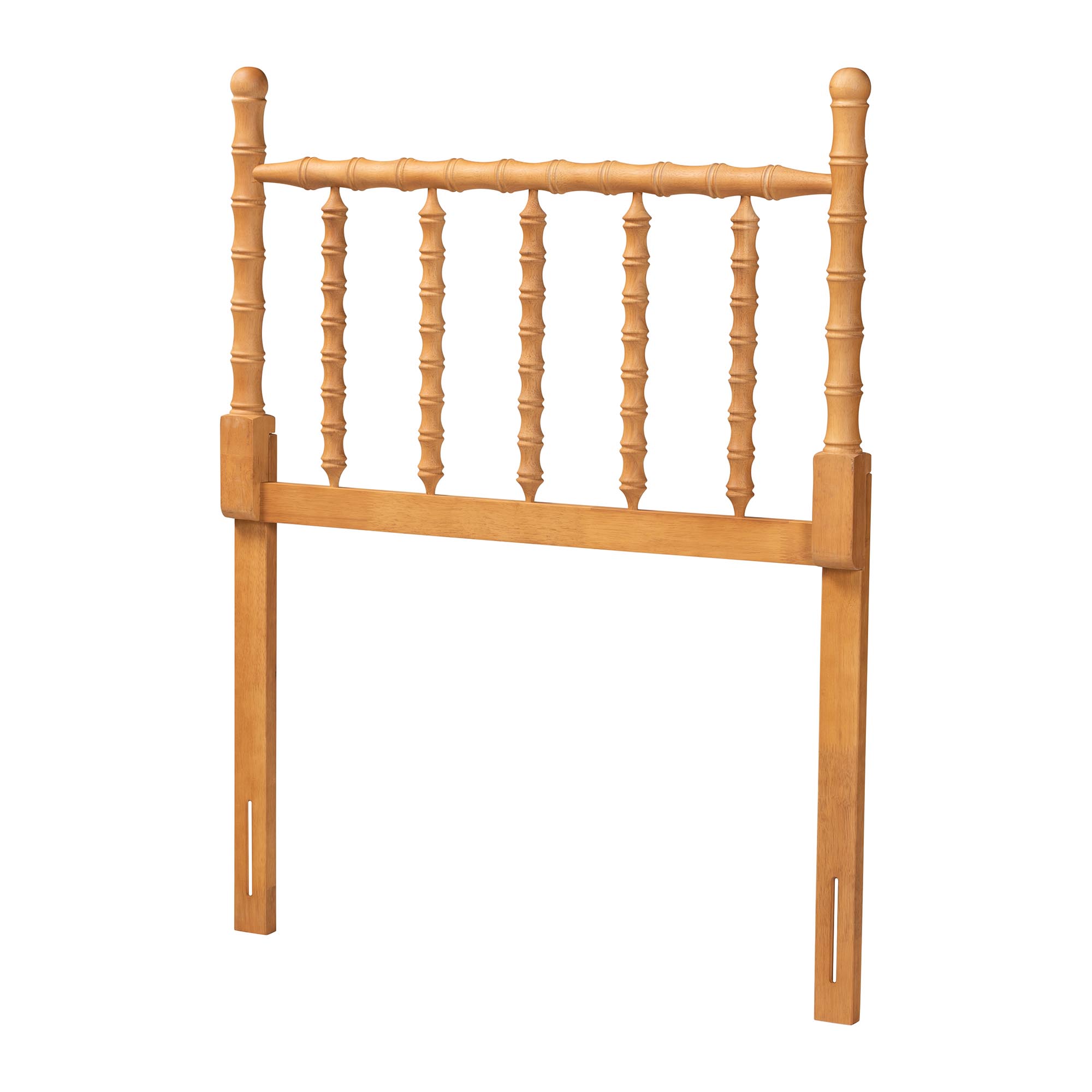 Baxton Studio Edaline Bamboo Motif Headboard - Crafted Wood Panel with Decorative Turned Spindle Design for Boho Costal Bedroom, Twin, Oak Brown
