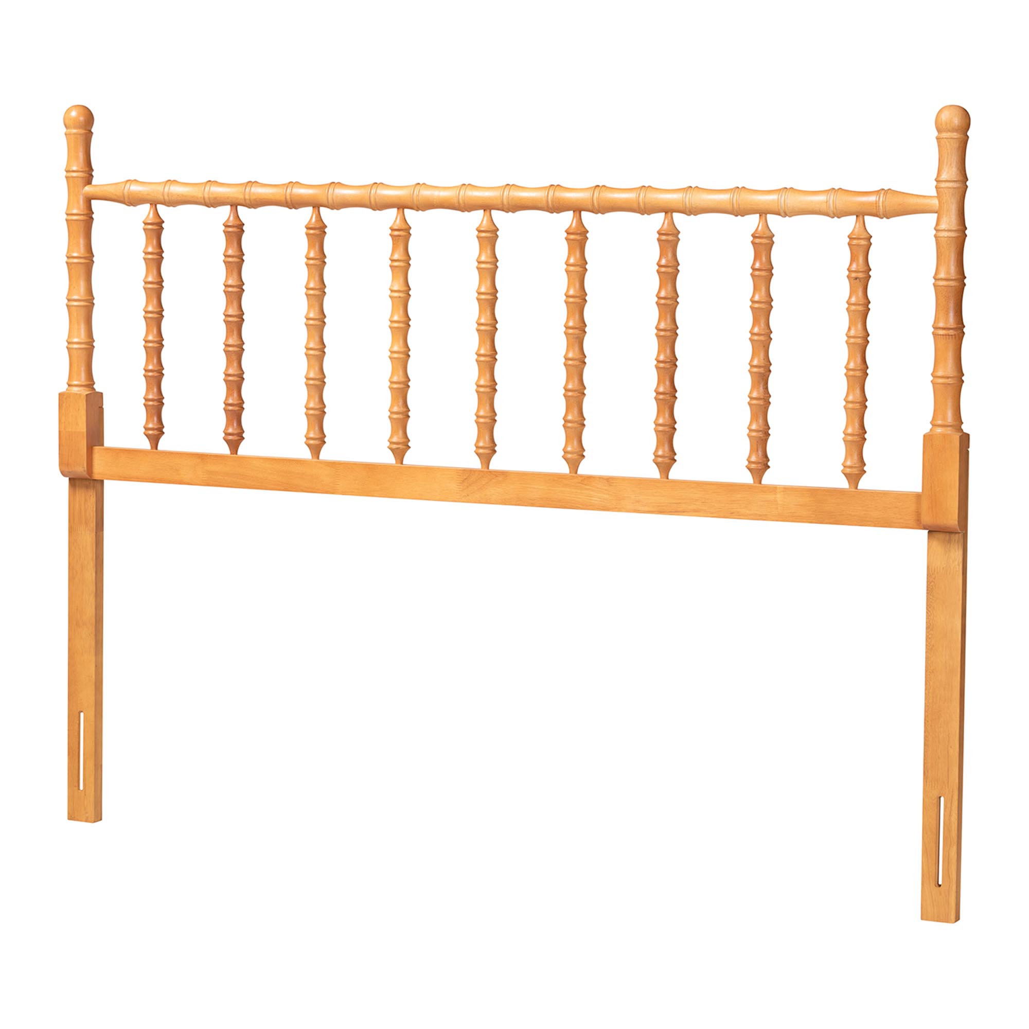 Baxton Studio Edaline Bamboo Motif Headboard - Crafted Wood Panel with Decorative Turned Spindle Design for Boho Costal Bedroom, Queen, Oak Brown