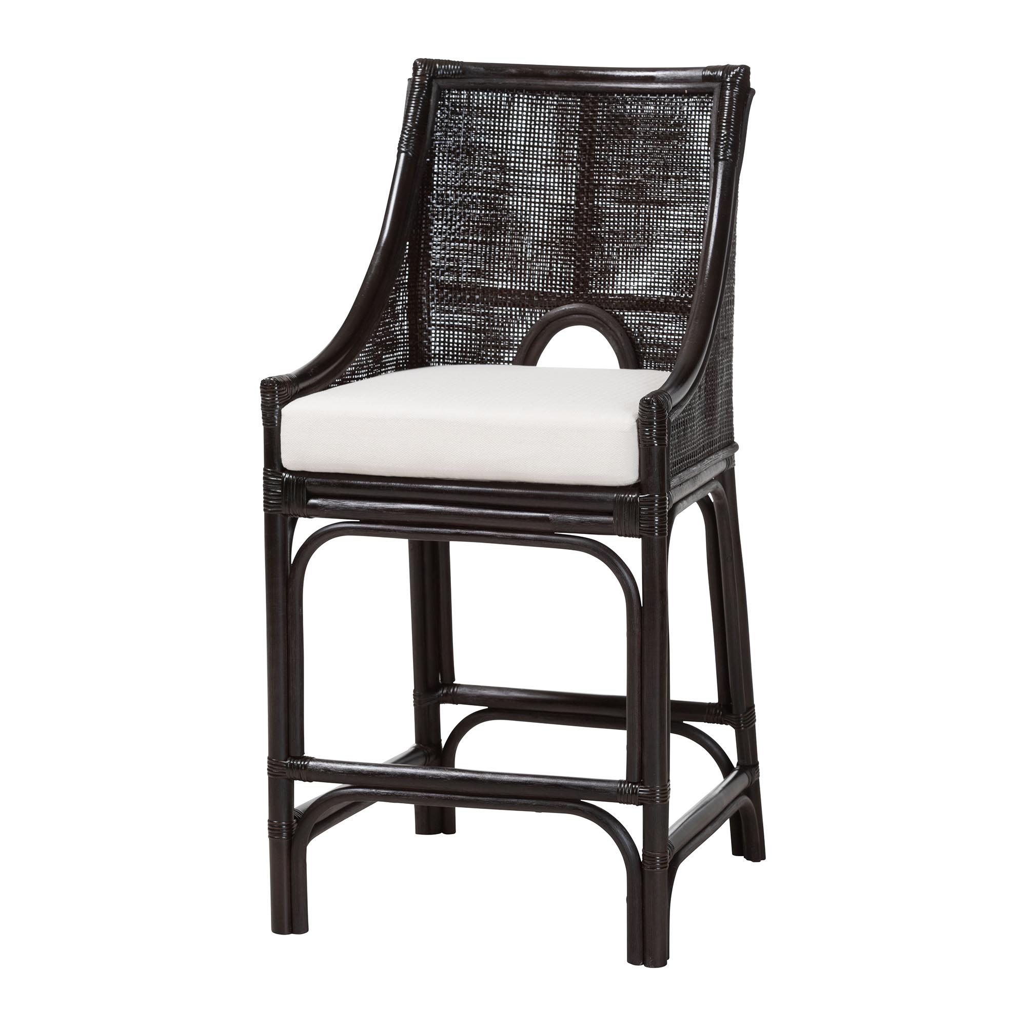 bali & pari Acton Natural Rattan Counter Stool - Handwoven Wicker Accent Stool with Tall Back and Sloped Arms, Boho Coastal Kitchen Seating