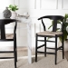 bali & pari Fika Wishbone Counter Stool with Handwoven Seagrass Seat - Mahogany Wood Frame Counter Height Seating for Kitchen Island or Dining Area, Black - BSOFika-Black Wood/Abaca White Weaving-CS