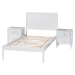 Baxton Studio Lara Twin 3-Piece Bedroom Set - Modern Wood Bed Frame with Matching Nightstands, Decorative Laser-Cut Headboard Overlay, White - BSOLara-White Solid-3PC Twin Bedroom Set