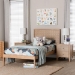 Baxton Studio Lara Twin 3-Piece Bedroom Set - Modern Wood Bed Frame with Matching Nightstands, Decorative Laser-Cut Headboard Overlay, Oak Brown - BSOLara-Natural Wood-3PC Twin Bedroom Set