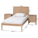 Baxton Studio Lara Twin 3-Piece Bedroom Set - Modern Wood Bed Frame with Matching Nightstands, Decorative Laser-Cut Headboard Overlay, Oak Brown - BSOLara-Natural Wood-3PC Twin Bedroom Set