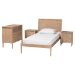 Baxton Studio Lara Twin 4-Piece Bedroom Set - Modern Wood Bed Frame with Matching Nightstands and Dresser, Decorative Laser-Cut Overlay, oak Brown