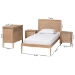 Baxton Studio Lara Twin 4-Piece Bedroom Set - Modern Wood Bed Frame with Matching Nightstands and Dresser, Decorative Laser-Cut Overlay, oak Brown - BSOLara-Natural Wood-4PC Twin Bedroom Set