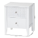 Baxton Studio Lara Nightstand - 2-Drawer Bedside Table with Laser-Cut Geometric Overlay for Bedroom or Guest Room, White - BSOLara-White Solid-Nightstand
