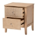 Baxton Studio Lara Nightstand - 2-Drawer Bedside Table with Laser-Cut Geometric Overlay for Bedroom or Guest Room, Oak Brown - BSOLara-Natural Wood-Nightstand