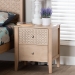Baxton Studio Lara Nightstand - 2-Drawer Bedside Table with Laser-Cut Geometric Overlay for Bedroom or Guest Room, Oak Brown - BSOLara-Natural Wood-Nightstand