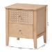 Baxton Studio Lara Nightstand - 2-Drawer Bedside Table with Laser-Cut Geometric Overlay for Bedroom or Guest Room, Oak Brown - BSOLara-Natural Wood-Nightstand