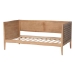 Baxton Studio Lara Twin Daybed - Modern Wood Bed Frame with Wraparound Laser-Cut Decorative Headboard Overlay, Oak Brown - BSOLara-Natural Wood-Daybed-Twin