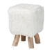 bali & pari Scotlyn Faux Fur Footstool with Teak Wood Legs - Rustic Boho Accent Seat, Handmade Decorative Footrest for Living Room or Bedroom, White