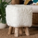 bali & pari Scotlyn Faux Fur Footstool with Teak Wood Legs - Rustic Boho Accent Seat, Handmade Decorative Footrest for Living Room or Bedroom, White - BSOCream-Goat Fur-Footstool