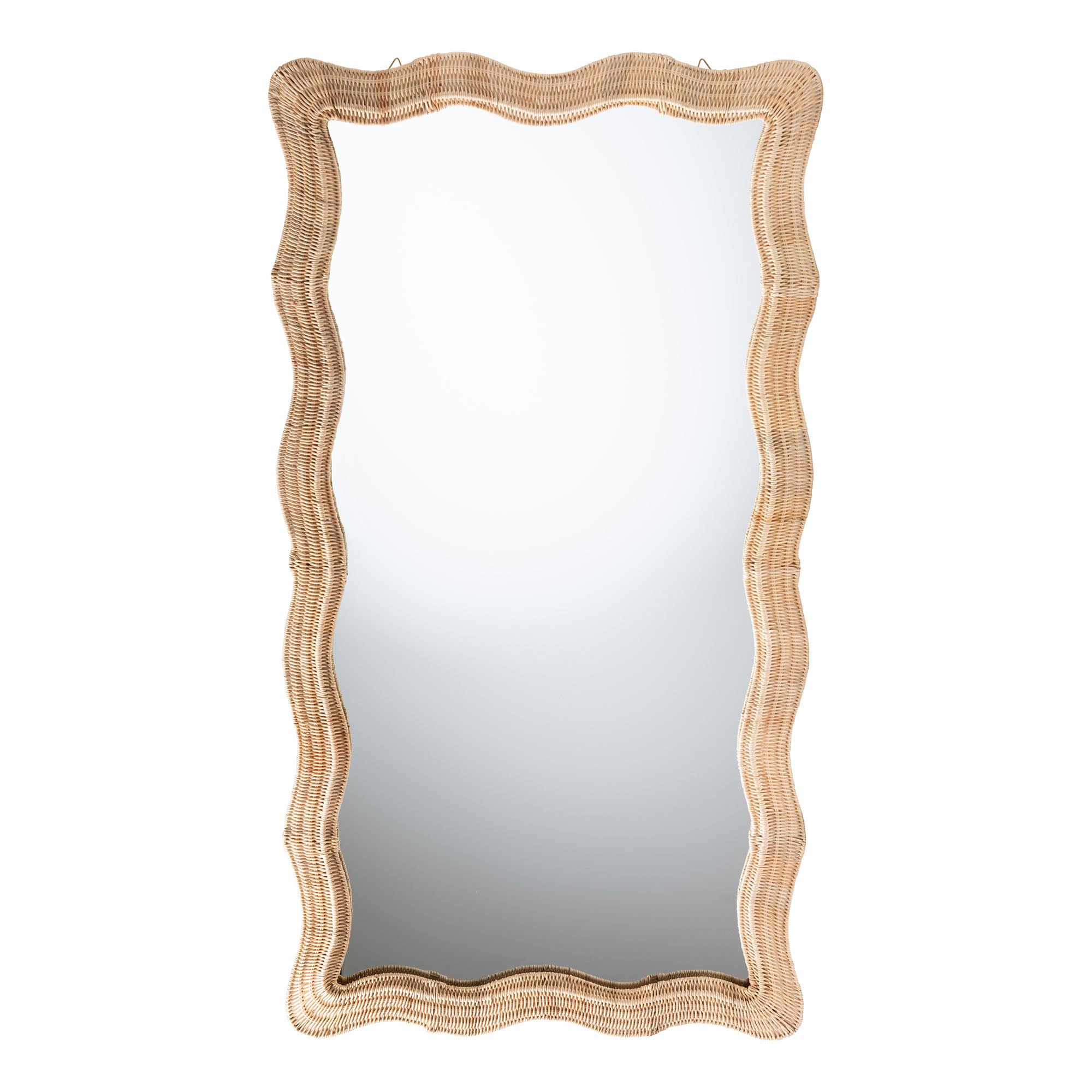 bali & pari Hasana Natural Rattan Floor Mirror - Scalloped Frame Full Length Accent Mirror for Bedroom or Entryway