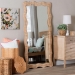 bali & pari Hasana Natural Rattan Floor Mirror - Scalloped Frame Full Length Accent Mirror for Bedroom or Entryway - BSOWS242-Natural-Rattan-Mirror
