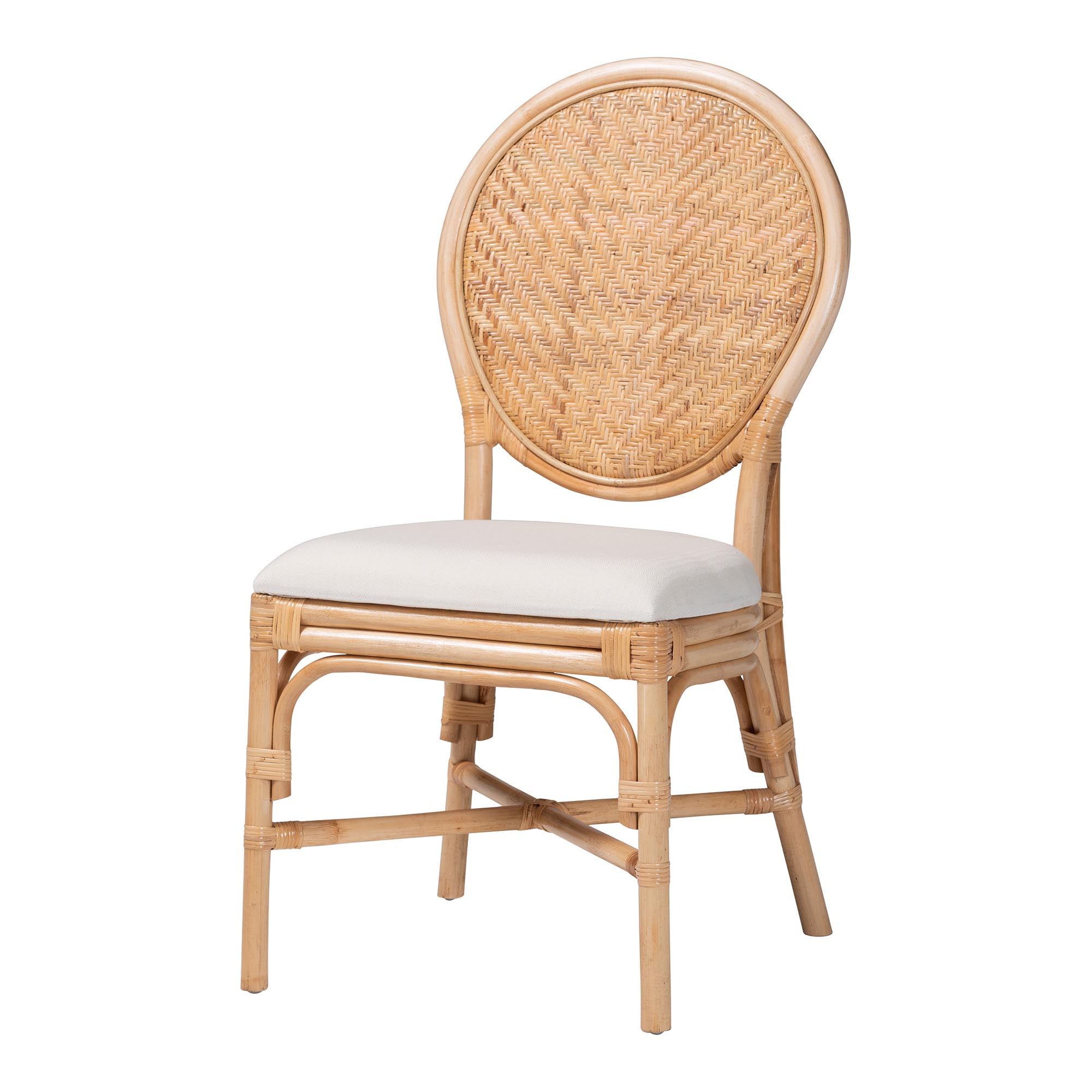 bali & pari Elmer Natural Rattan Dining Chair - Handwoven Wicker Accent Chair with Cushioned seat for Kitchen or Dining Room, Natural Brown