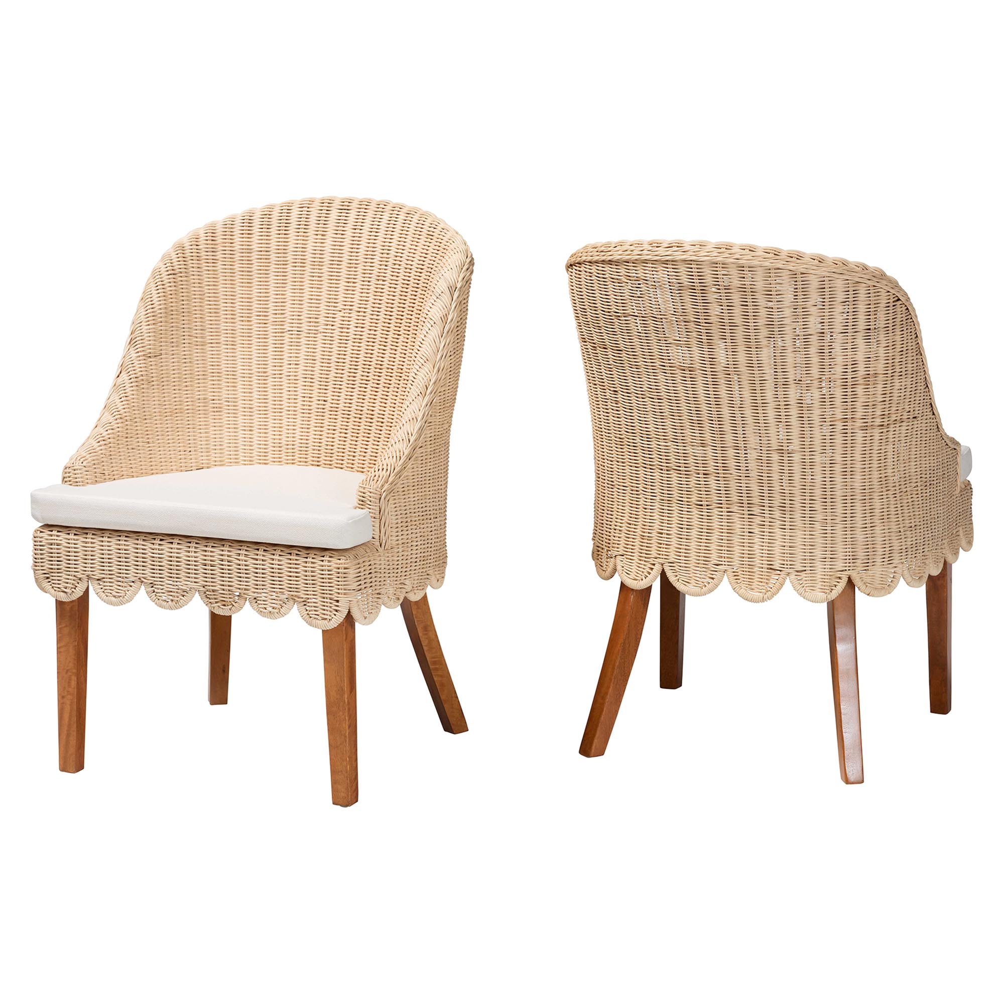 bali & pari Mabel Natural Rattan 2-Piece Dining Chair Set - Handwoven Wicker Accent Chair with Wingback Frame and Seat Cushion for Kitchen or Dining Room