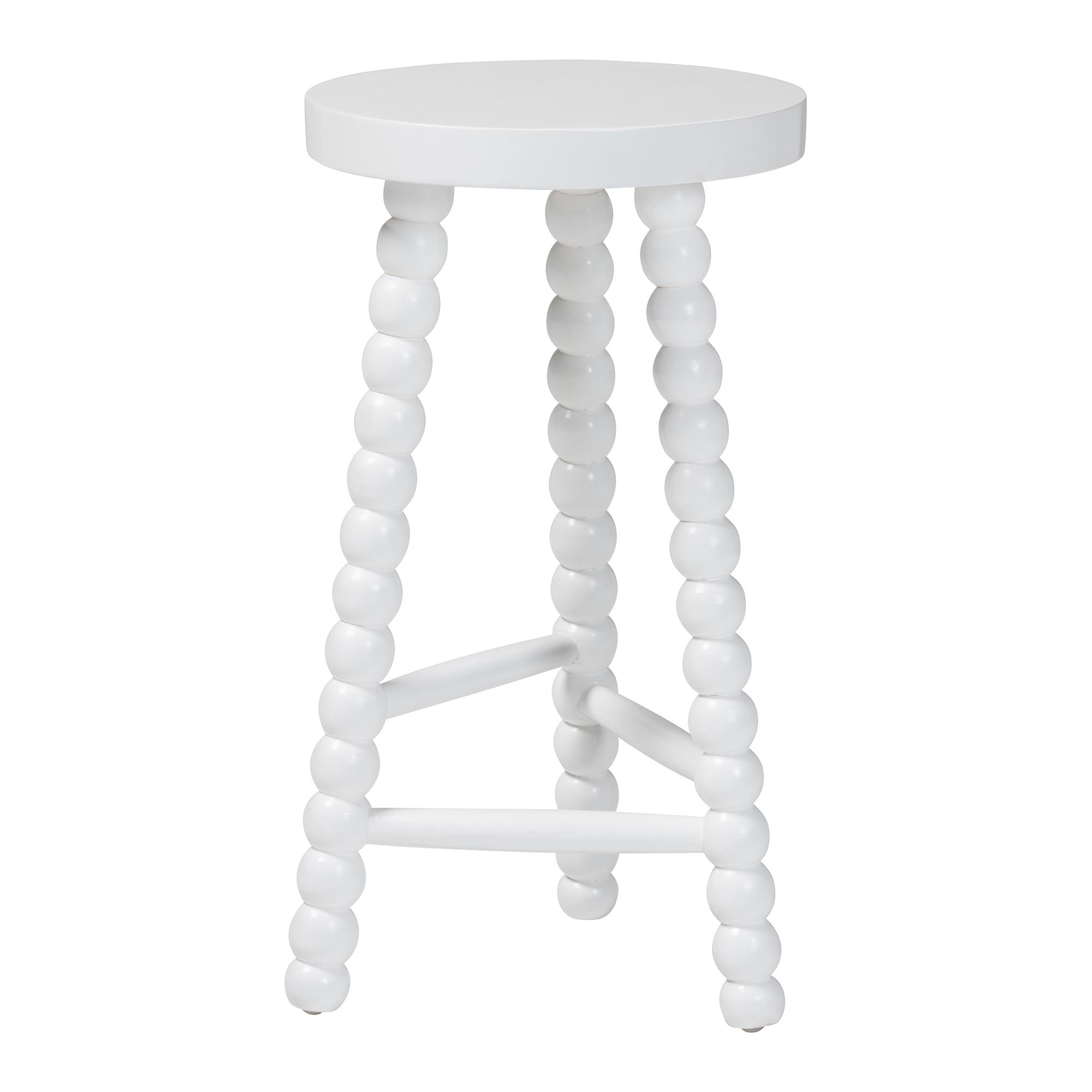 bali & pari David Acacia Wood Bobbin Counter Stool - Sculptural Backless Accent Stool for Kitchen Island or Lounge with Footrest, White