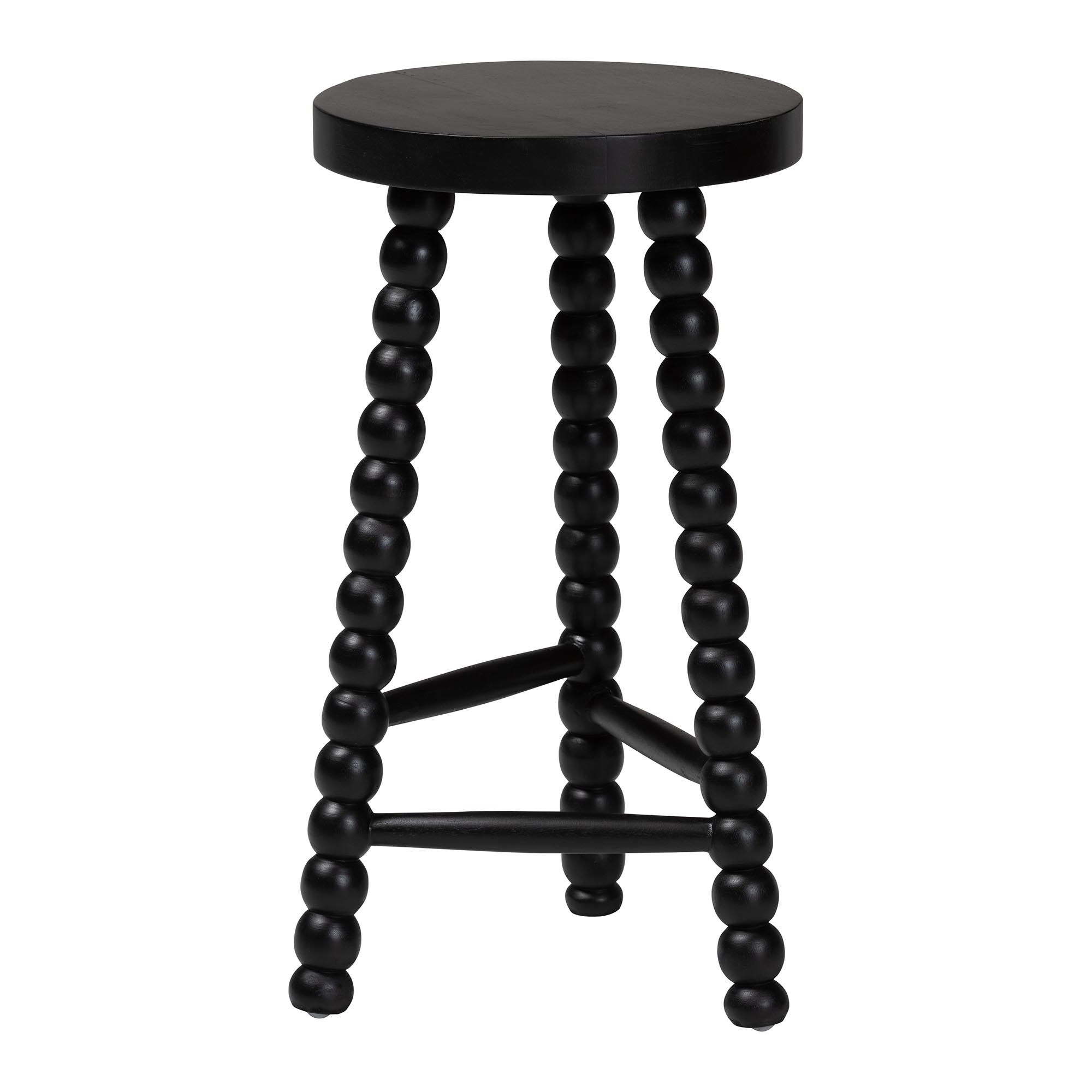 bali & pari David Acacia Wood Bobbin Counter Stool - Sculptural Backless Accent Stool for Kitchen Island or Lounge with Footrest, Black
