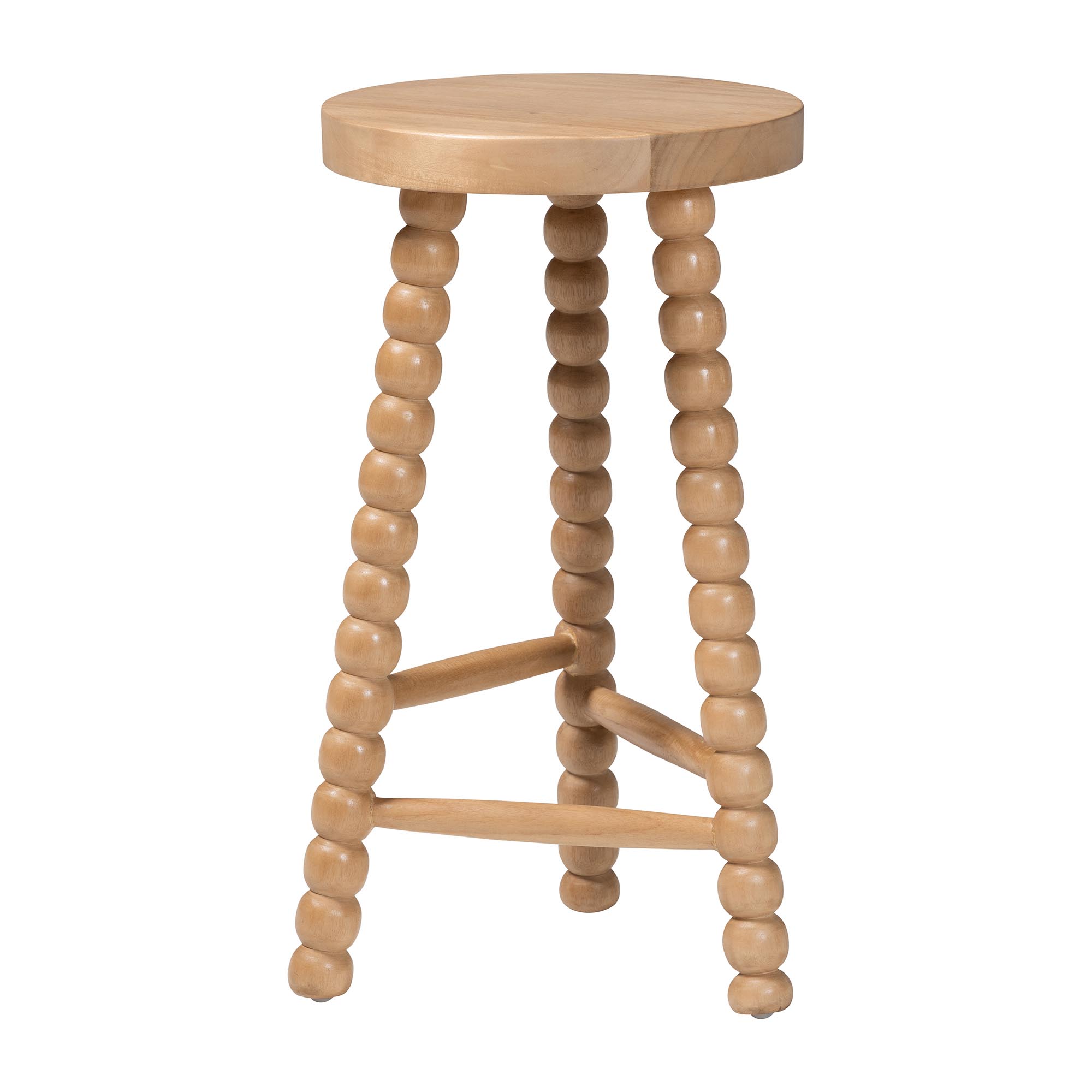 bali & pari David Acacia Wood Bobbin Counter Stool - Sculptural Backless Accent Stool for Kitchen Island or Lounge with Footrest, Natural Brown