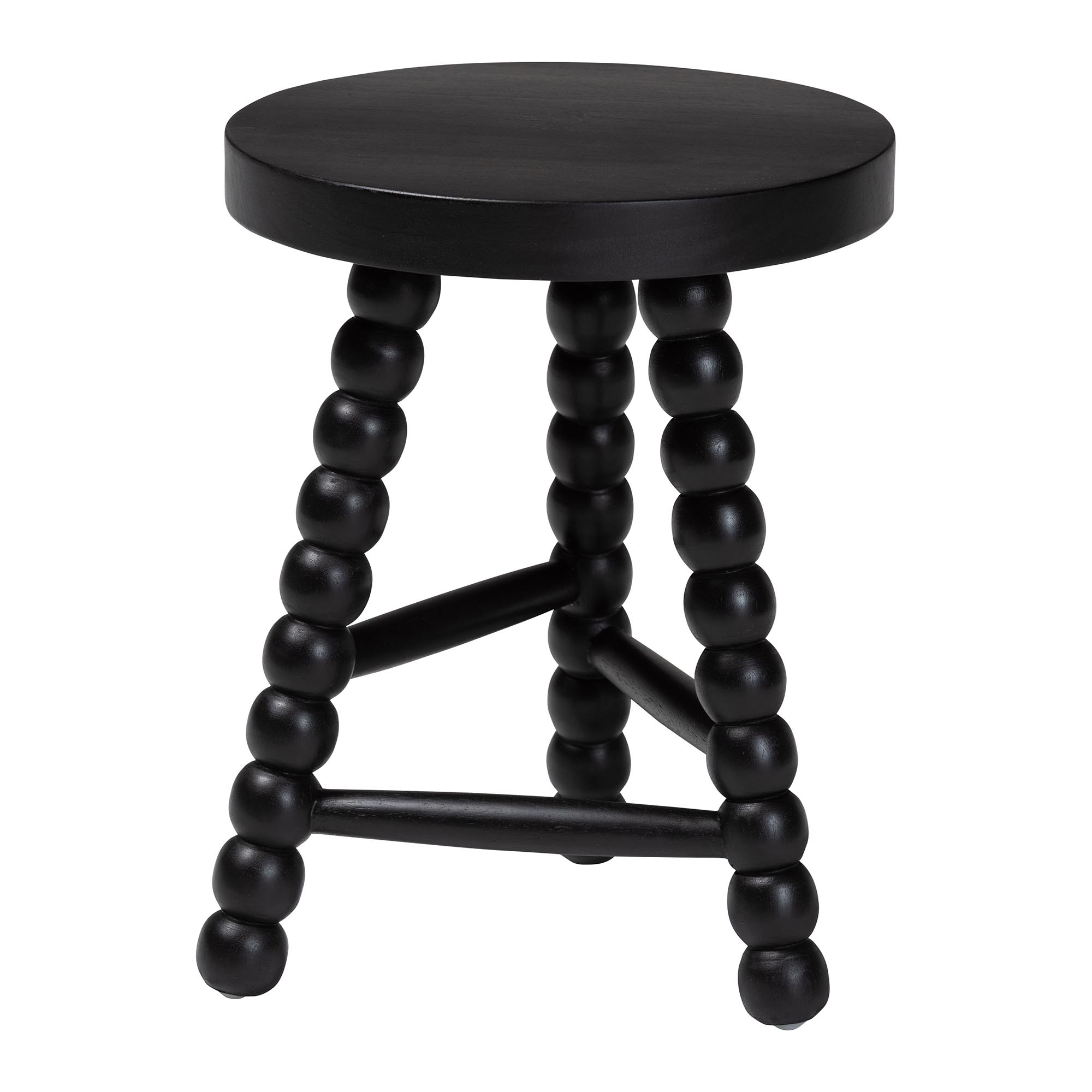bali & pari David Acacia Wood Multipurpose Accent Stool - Turned Bobbin Decorative Side ottoman with Tripod Base, Black