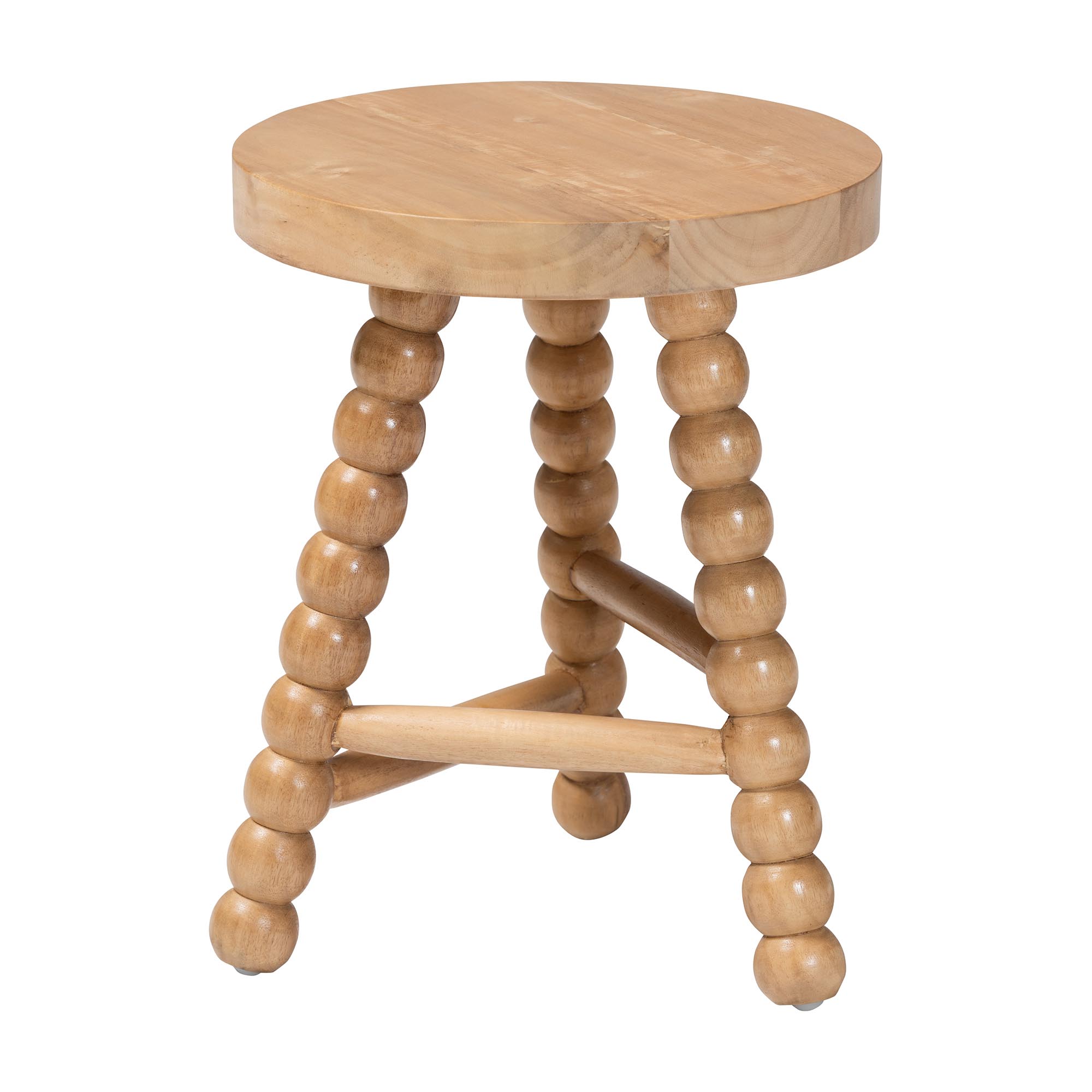 bali & pari David Acacia Wood Multipurpose Accent Stool - Turned Bobbin Decorative Side ottoman with Tripod Base, Natural Brown