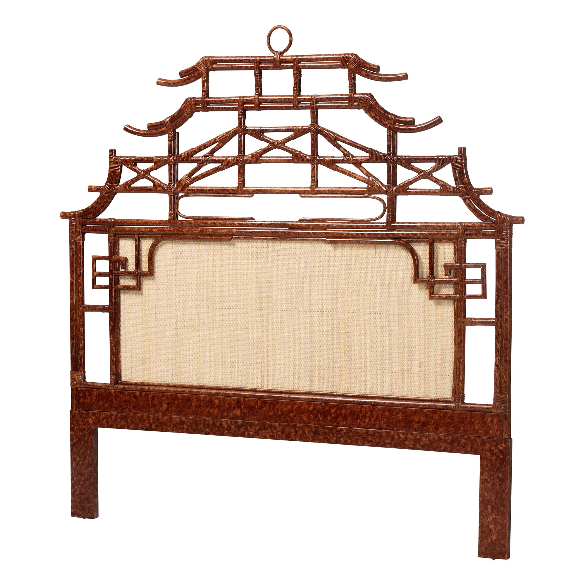 bali & pari Tamiko Marbled Tortoise Rattan Freestanding Headboard - Pagoda Inspired Standalone Headboard with Handwoven Panel, King