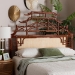 bali & pari Tamiko Marbled Tortoise Rattan Freestanding Headboard - Pagoda Inspired Standalone Headboard with Handwoven Panel, King - BSOTemple-Tortoise/Rattan-King-HB