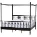 Baxton Studio Callison Spindle Canopy Bed - Turned Farmhouse Bed Frame with Spoked Headboard and Sculpted Legs, Black, King
