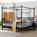 Baxton Studio Callison Spindle Canopy Bed - Turned Farmhouse Bed Frame with Spoked Headboard and Sculpted Legs, Black, King - BSOMG0259-2-Black-King-Canopy Bed