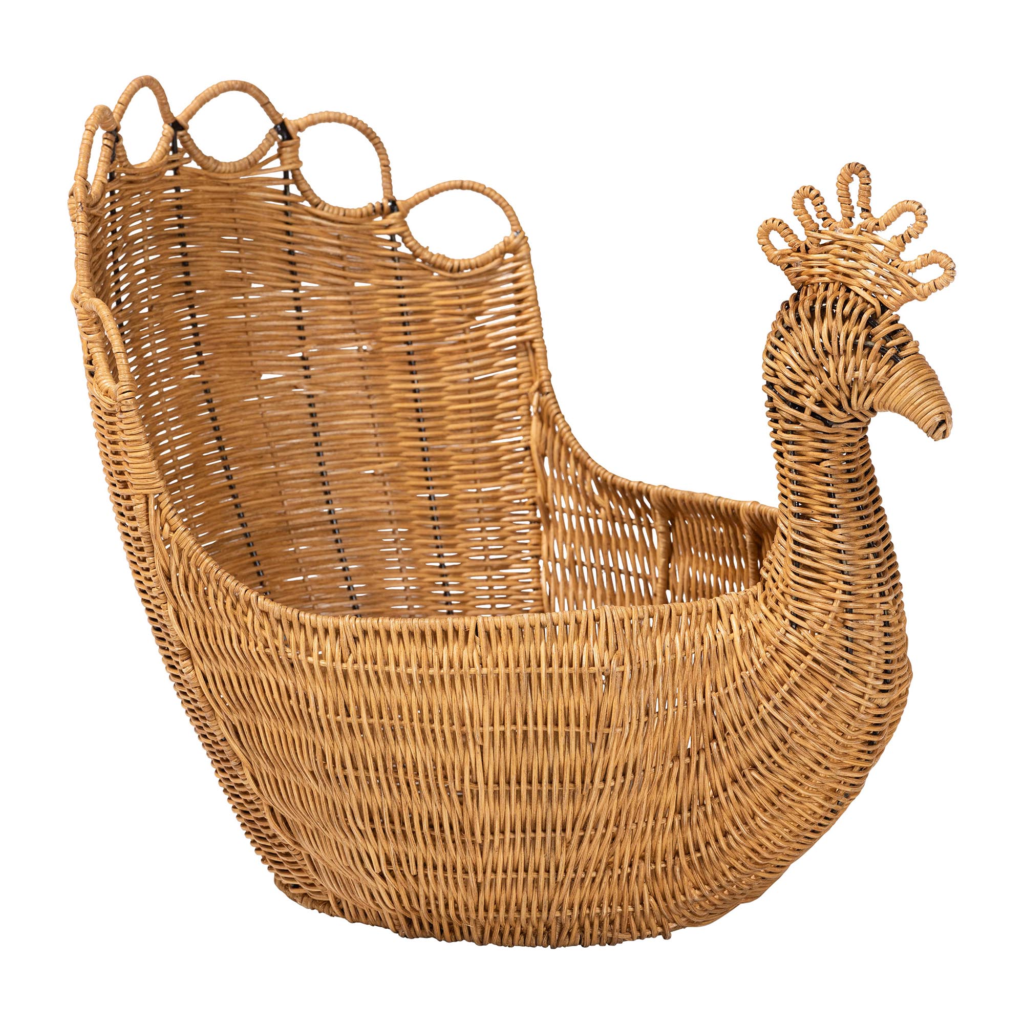 bali & pari Florabel Natural Rattan Peacock Basket - Handwoven Wicker Storage Solution