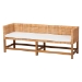 bali & pari Vivan Natural Rattan Bench - Handwoven Wicker Accent Seating with Cushion and Backrest