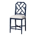 bali & pari Sergio Wood Counter Stool - Chippendale Kitchen Island Seating with Bamboo Motif and Upholstered Seat Cushion, Navy Blue
