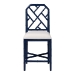 bali & pari Sergio Wood Counter Stool - Chippendale Kitchen Island Seating with Bamboo Motif and Upholstered Seat Cushion, Navy Blue - BSOSergio-Navy Wooden-CS