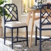 bali & pari Sergio Wood Counter Stool - Chippendale Kitchen Island Seating with Bamboo Motif and Upholstered Seat Cushion, Navy Blue - BSOSergio-Navy Wooden-CS