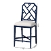 bali & pari Sergio Wood Counter Stool - Chippendale Kitchen Island Seating with Bamboo Motif and Upholstered Seat Cushion, Navy Blue - BSOSergio-Navy Wooden-CS