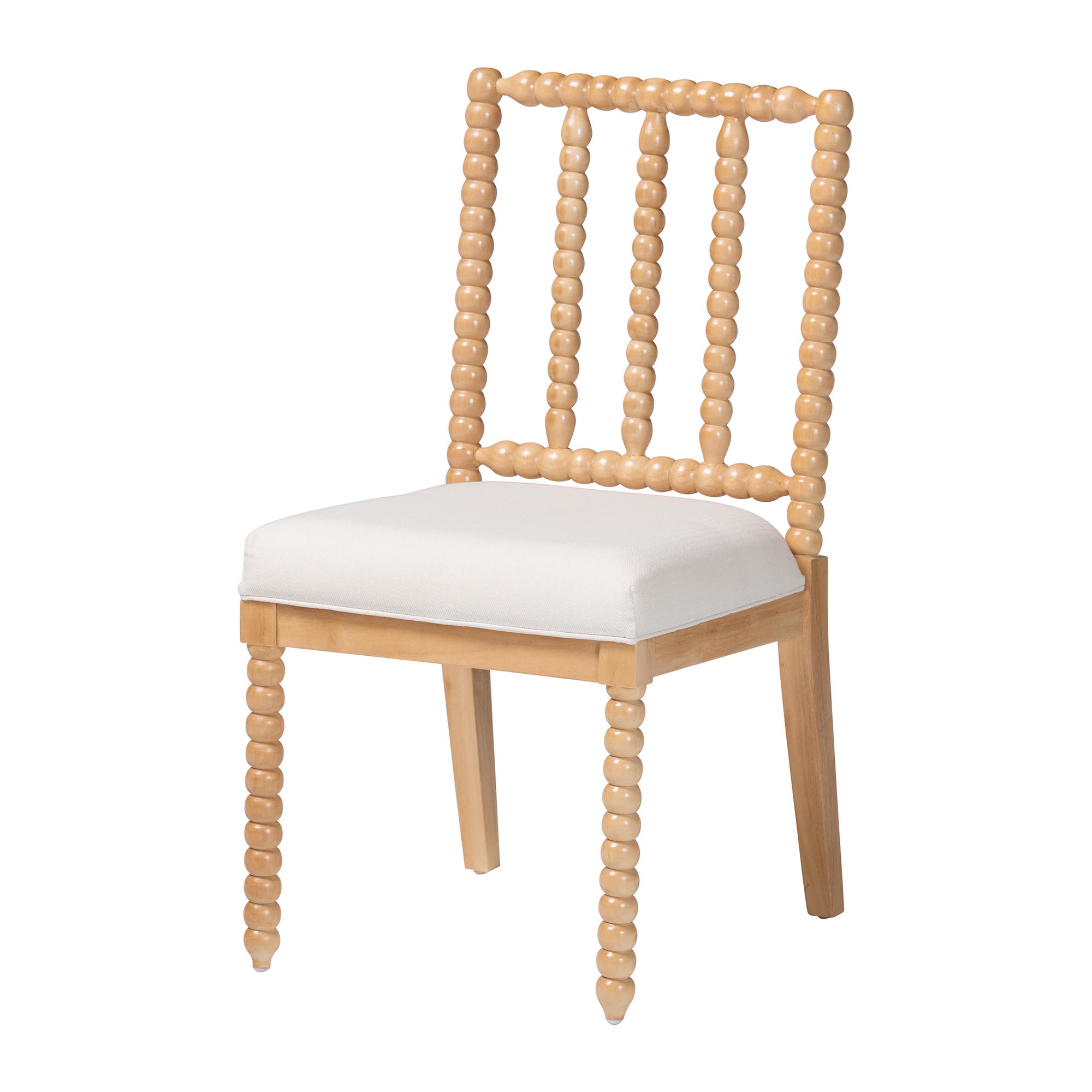 bali & pari Deya Bobbin Dining Chair - Wood Side Chair with Upholstered Seat and Spindle Backrest, Natural Brown