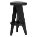 bali & pari Roy Wood Counter Stool - Sculptural Backless Accent Stool with Geometric Base and Integrated Footrest, Black - BSORoy-Black Wooden-CS