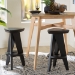 bali & pari Roy Wood Counter Stool - Sculptural Backless Accent Stool with Geometric Base and Integrated Footrest, Black - BSORoy-Black Wooden-CS