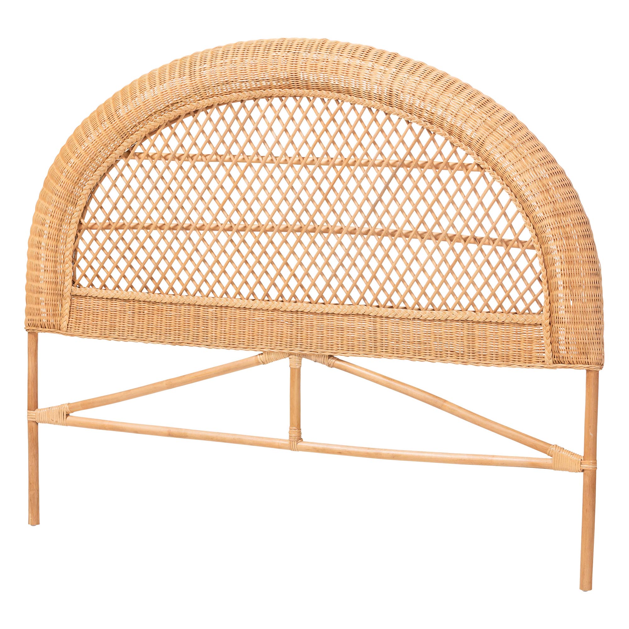 bali & pari Harini Natural Rattan Standalone Headboard - Handwoven Wicker Panel Headboard with Lattice Panel, King
