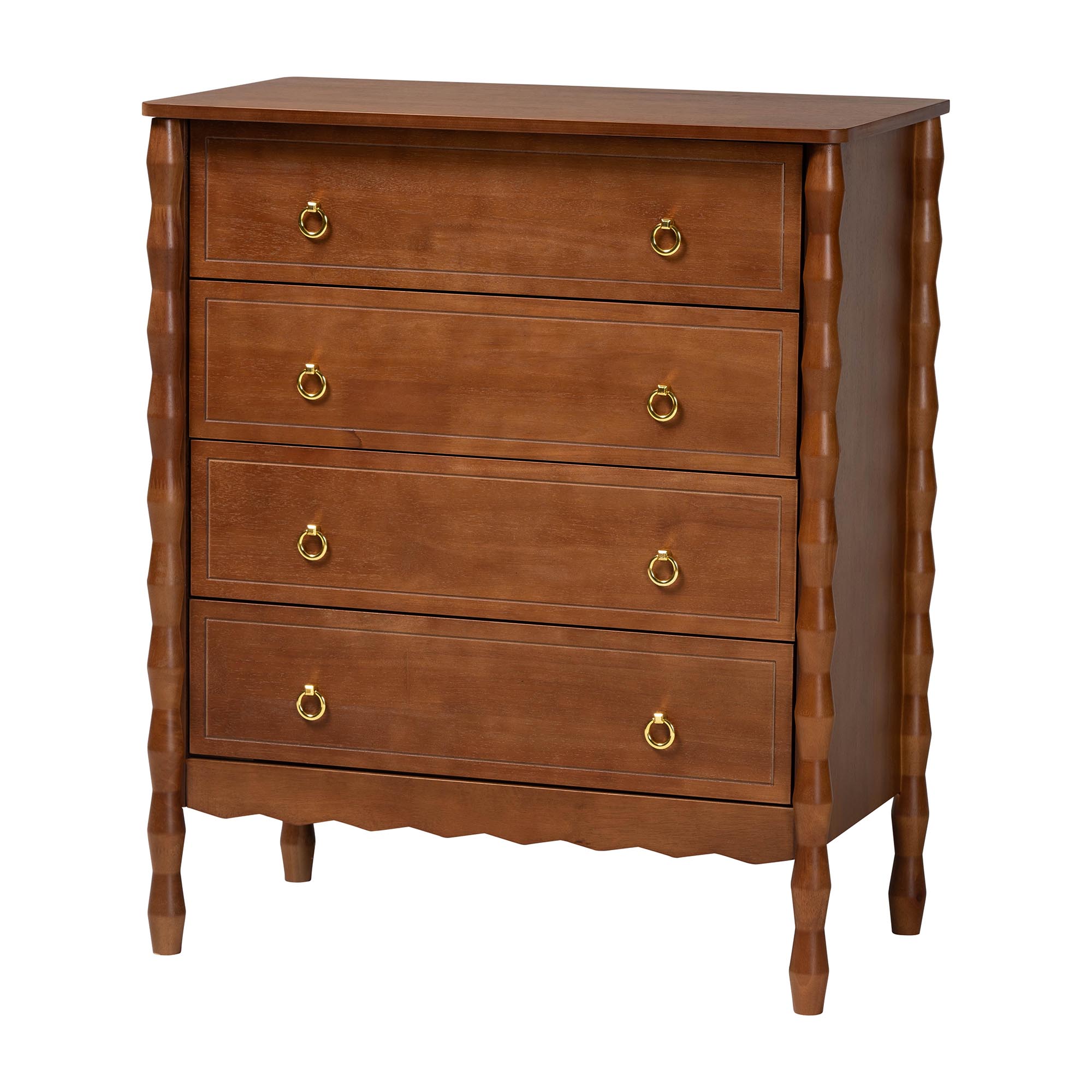 Baxton Studio Seamus 4-Drawer Chest with Carved Bobbin Frame
